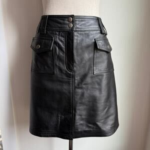 INC International Concepts Black Leather Mini Skirt Women’s 14